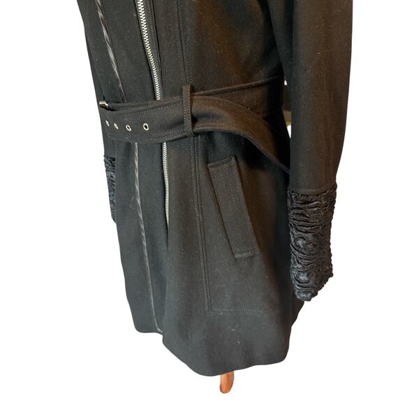 Guess Wool Blend Belted Coat XL Black Faux Fur Collar & Cuffs Winter Jacket - Picture 11 of 14
